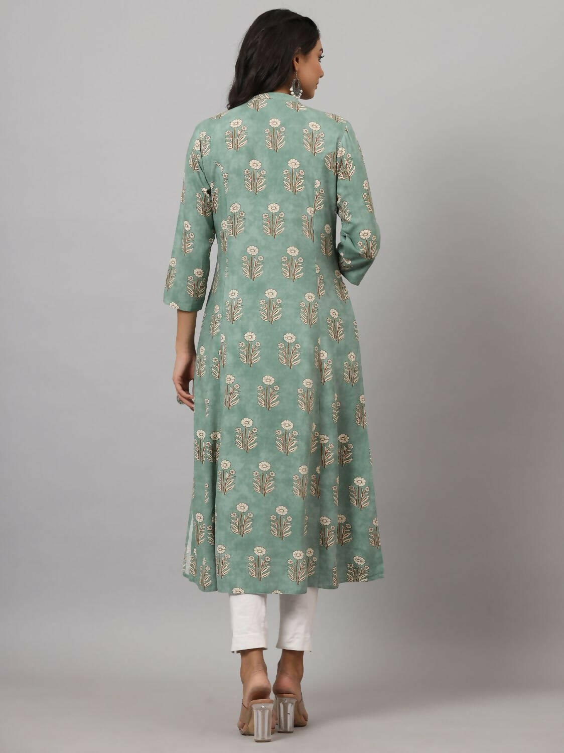 Juniper Women's Green Printed A-Line Kurta - Distacart