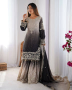 The52 Women's Beautiful Chinon silk Fabric Embroidery Work Straight Kurta Palazzo and Dupatta Set - Distacart