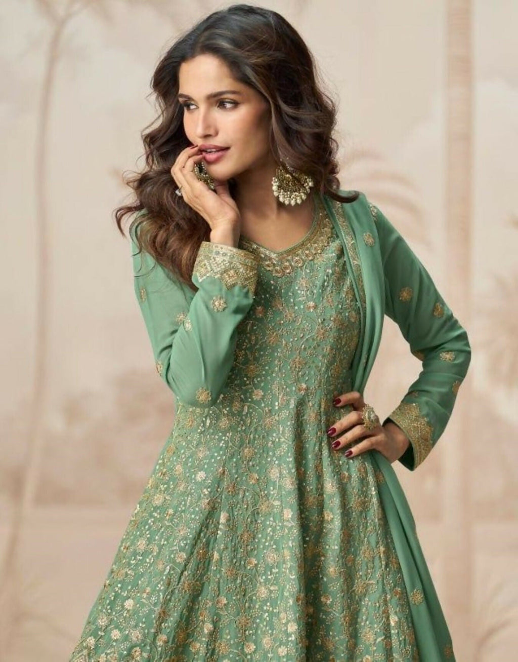 Anaita Green Heavy Fox Georgette Stitched Suit with Sequence Work - Distacart
