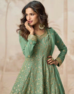 Anaita Green Heavy Fox Georgette Stitched Suit with Sequence Work - Distacart
