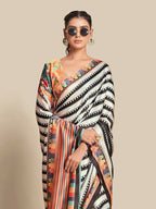 Black Bright Moss Designer Digital Printed Party Wear Saree - Be Verly