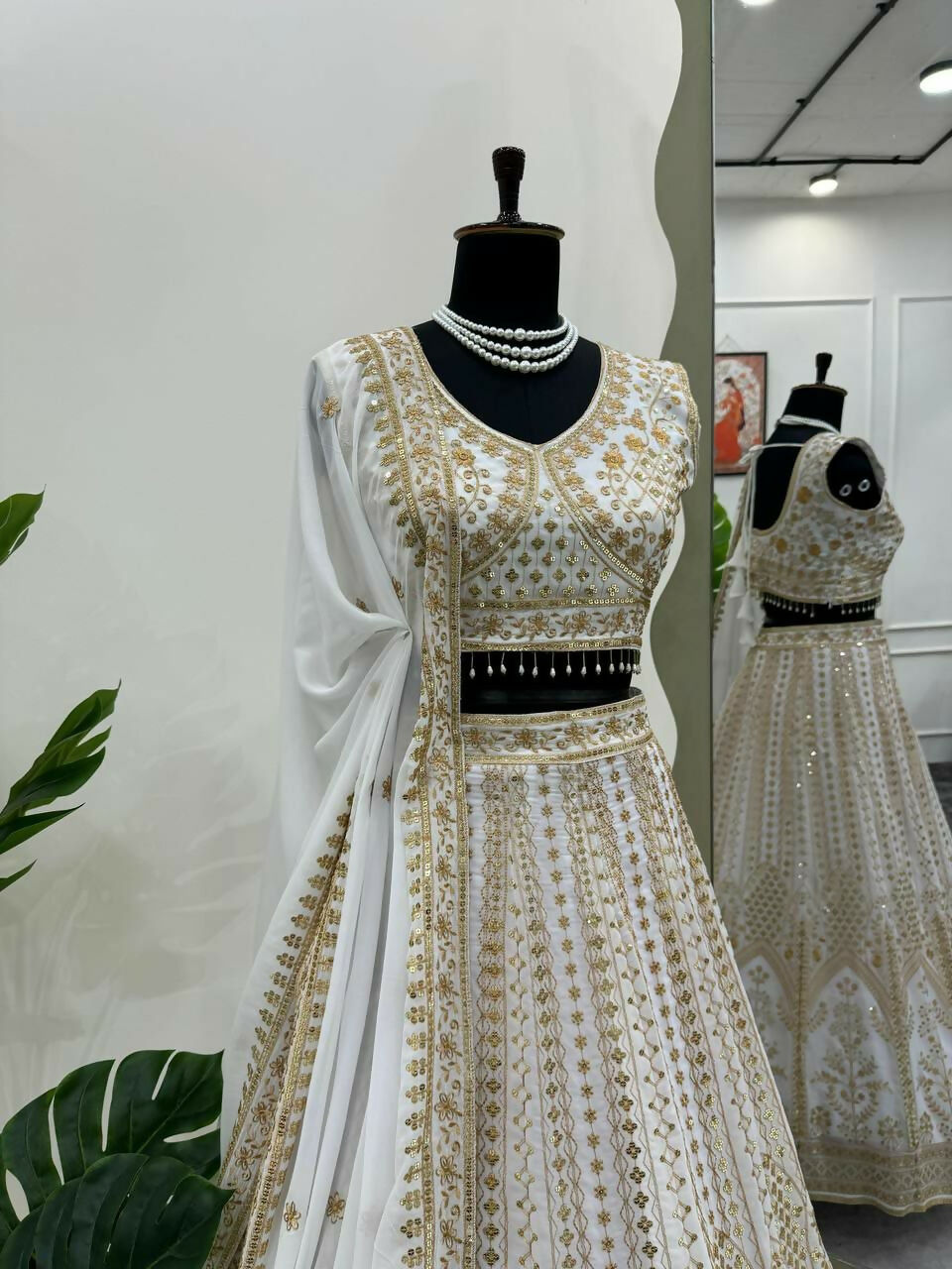 Jyoti Fashion Women's White Faux Georgette Sequins with Thread Embroidered Designer Lehenga Choli Set