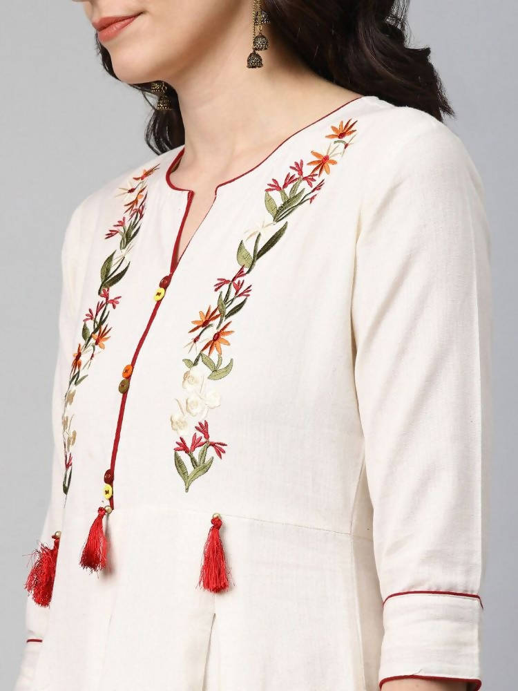 Yufta Women Off-White Yoke Design Kurta with Trouser