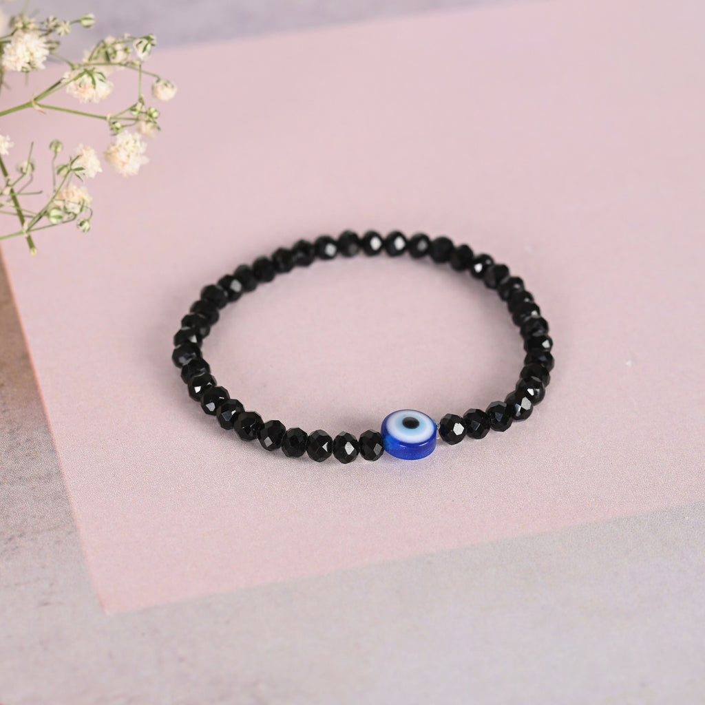 NVR Men & Women Black Evil Eye Crystal Elasticated Bracelet - Distacart