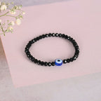 NVR Men & Women Black Evil Eye Crystal Elasticated Bracelet - Distacart