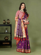 Lorenvalley Fashion Purple Patola Silk Woven Design Zari Meenakari Weaving Saree