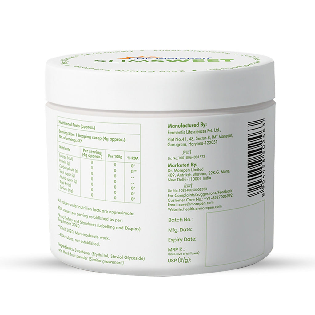 Dr. Morepen Slimsweet Natural Sugar Substitute with Stevia & Monk Fruit - Distacart