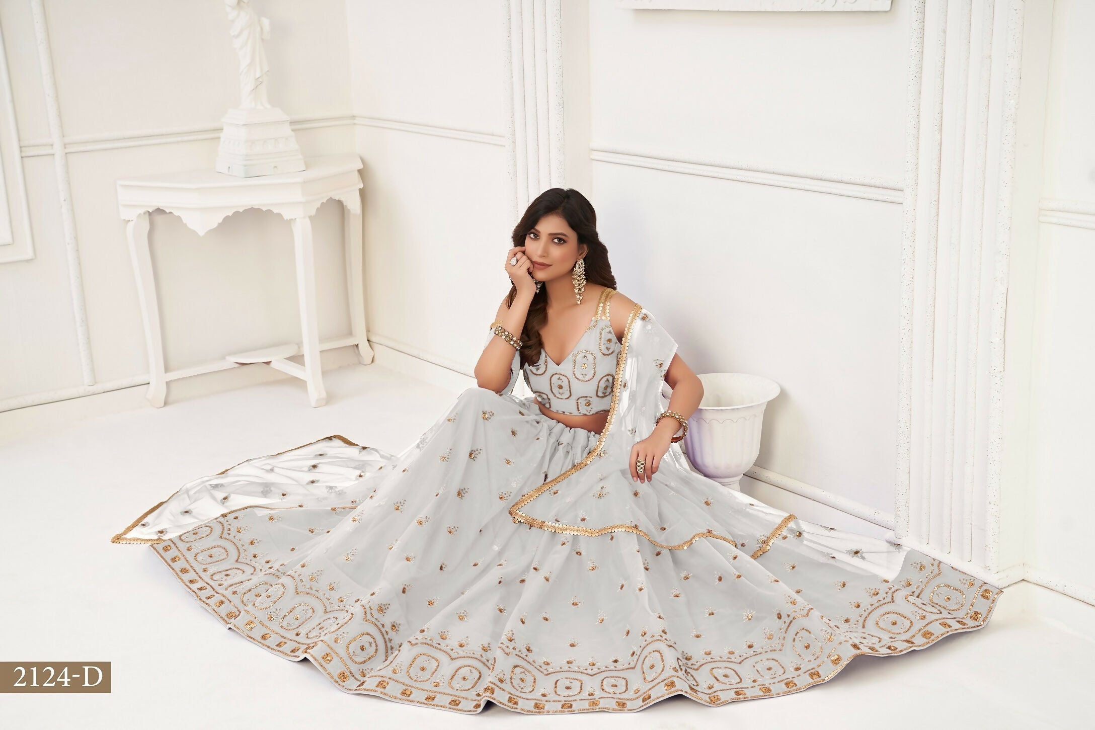 Eilara White Net Sequin Work Lehenga