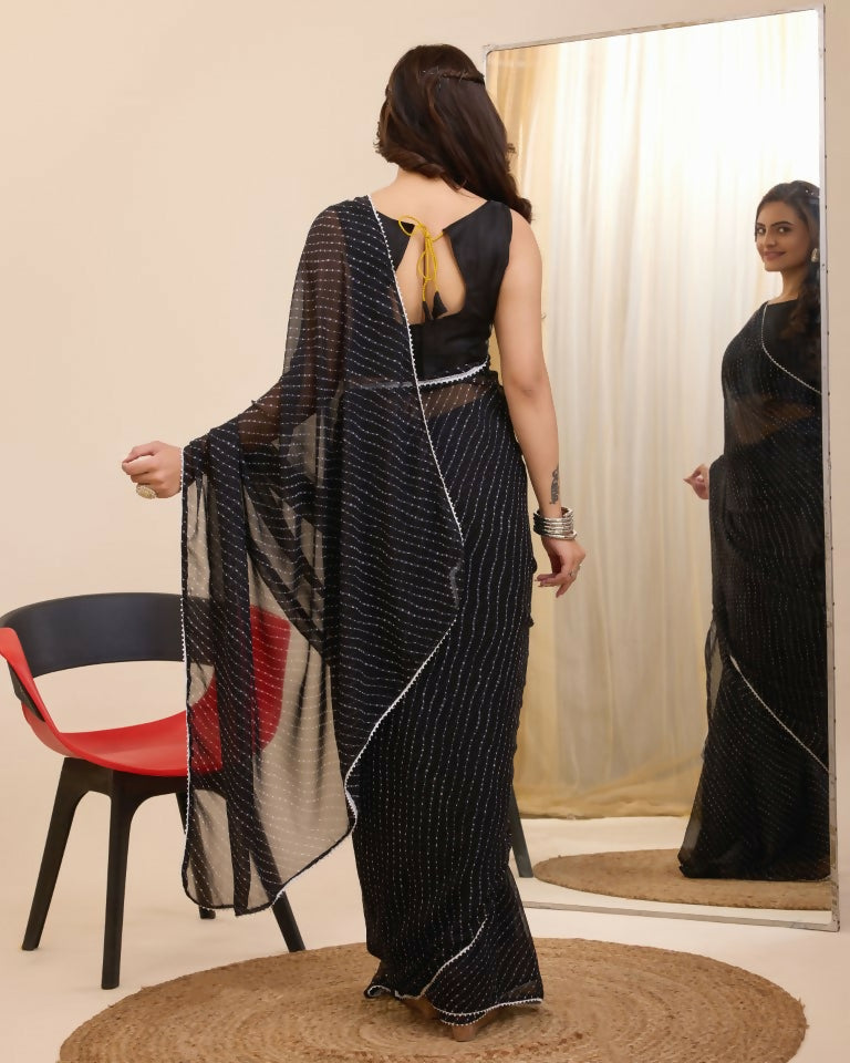 Black Georgette Designer Printed Ready To Wear Saree - Ibiza