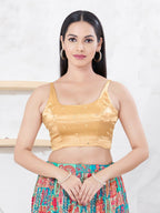 Joban Fashion Gold Gaji Silk Sleeveless Back Open Blouse