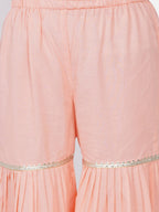 Little Bansi Girls Cotton Gotta Patti Kurta frock with Sharara & Dupatta - Peach