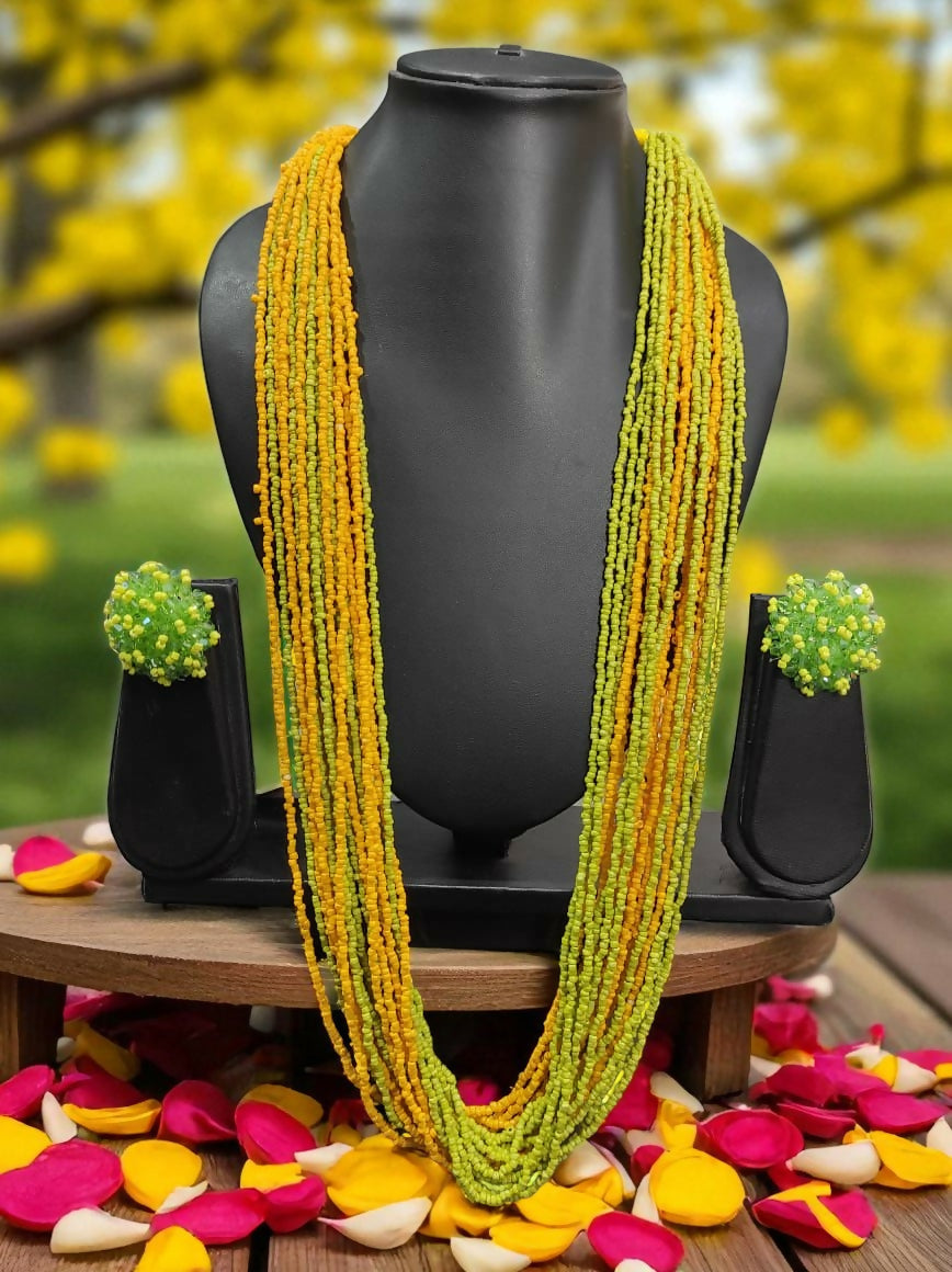 Inhanns Rangsaaz 20-Layer Luxe Long Beaded Necklace (With Optional Statement Earrings) - Dual Tone With Earring