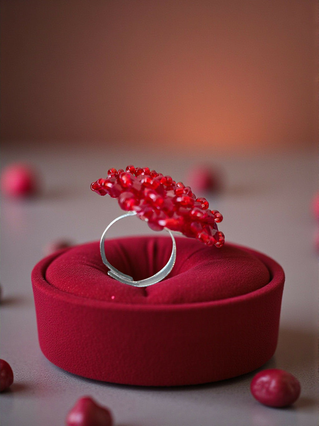 Inhanns Rang-E-Roshan Adjustable Ring – Handmade Crystal Statement Ring - Maroon 2
