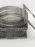 NVR Women's Set of 8 Silver-Toned German Silver Oxidised Bangles - Distacart