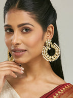 Nuyug 22K Gold-Plated Kundan Studded & Pearl Beaded Floral Chandbali Earrings - Distacart