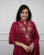 The52 Women's Beautiful Rayon Slub Fabric Embroidery Work Straight Kurta Pant and Dupatta Set - Distacart
