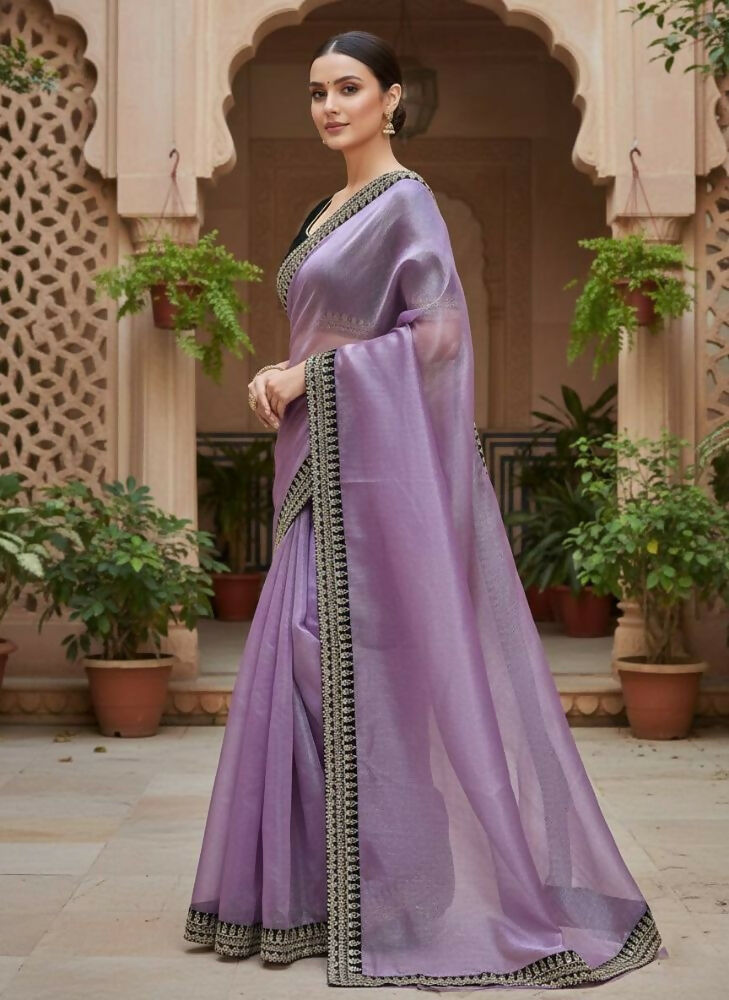 Joban Fashion Wine Soft twill Net Party Wear Sarees - Distacart