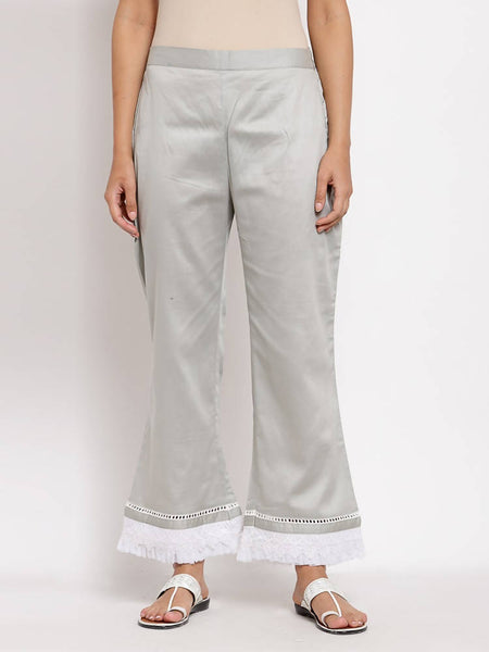 Myshka Beautiful Women's Grey Cotton Solid Casual Trouser