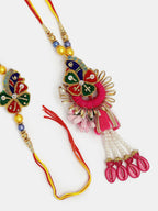 NVR Women & Men Set of 2 Multicolor Thread Work & Beaded Bhaiya Bhabhi Rakhi With Roli Chawal & Chocolate - Distacart