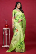 Jyoti Fashion Women's Parrot Green Paithani Silk Zari Woven Saree with Blouse