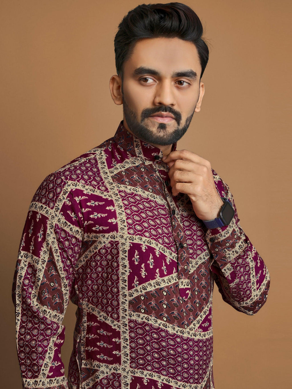 Anaita Purple Printed Cotton Straight Kurta
