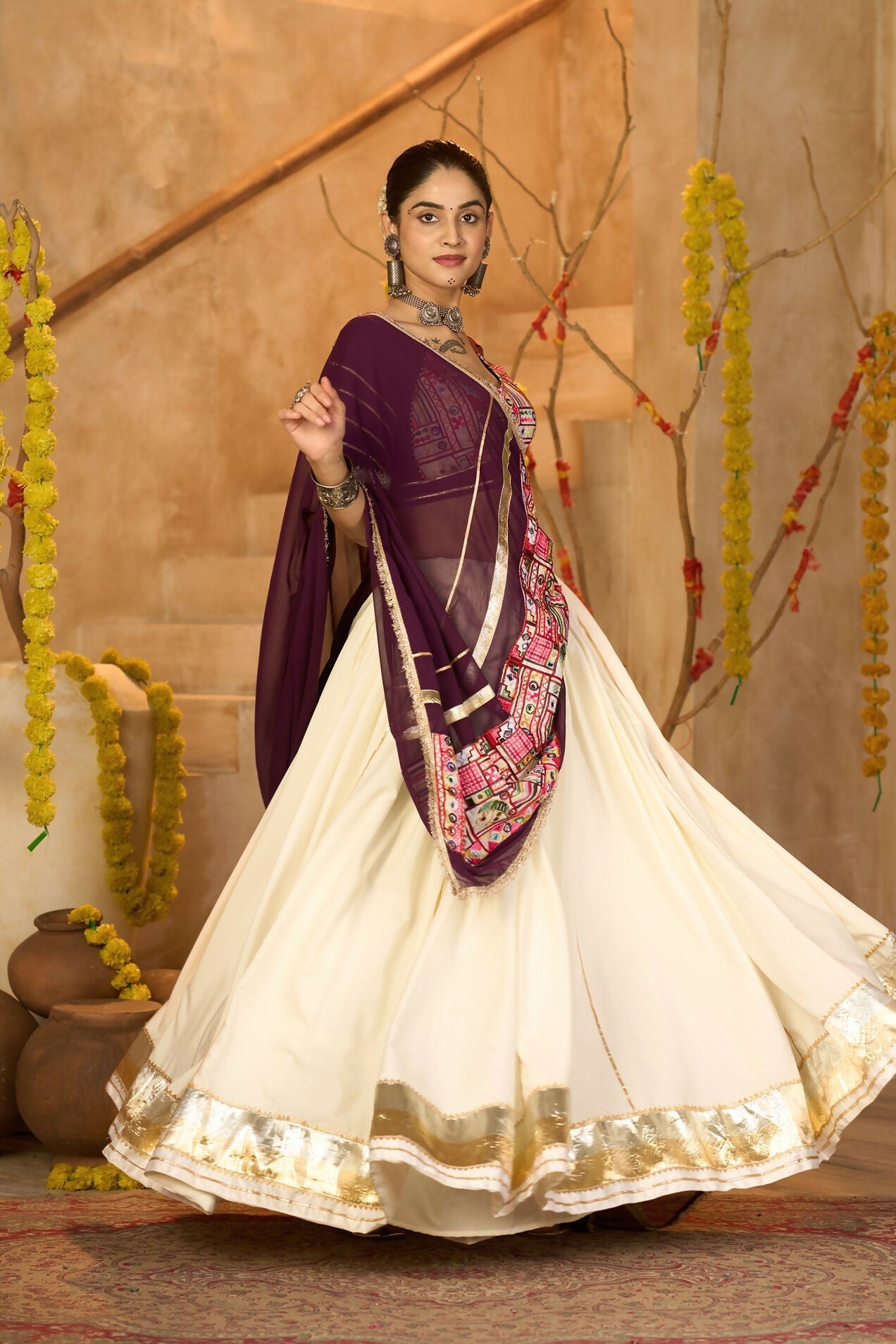 AI Fashion Off White Crepe Designer Navratri Wear Lehenga Choli Collection