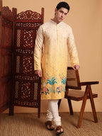 Yellow Cotton Printed Chikankari Embroidery Work Kurta - Mahotsav
