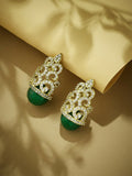 Nuyug 22K Gold-Plated Green Gemstone & Zircon Studded Contemporary Filigree Motif Studs - Distacart