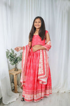 Aayaa Designer Printed Chinon Crochet Sequance Kids Lehenga Choli - Pink