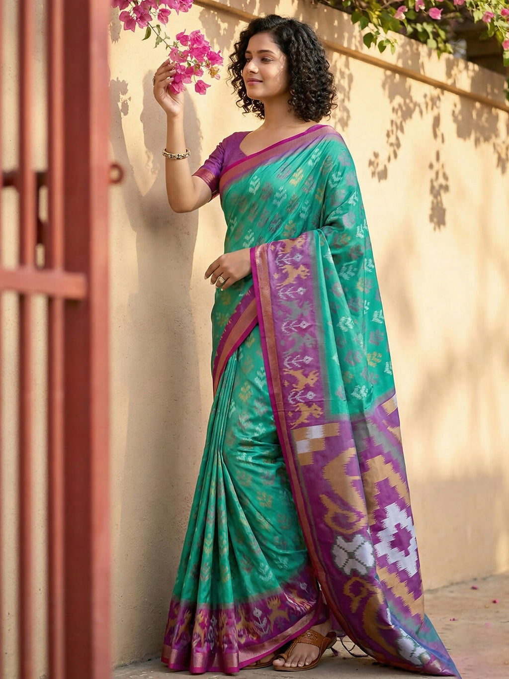 Shree Shyam Fashion Rama Green Pochampally Silk Saree - Distacart