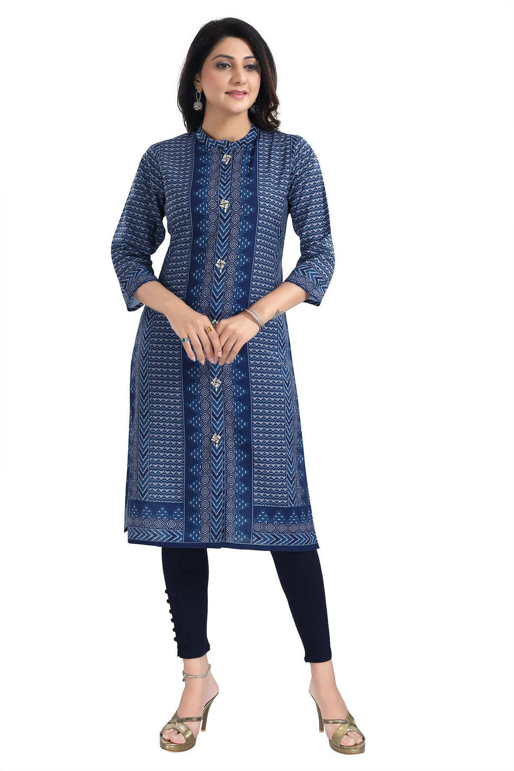 Snehal Creations Blue Designer Digital Print Cotton Slub Fabric Long Kurti Tunic - Distacart