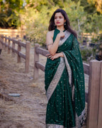 DEIANA'S Beautiful Designer Golden zari Soft Lichi Silk Saree - Green