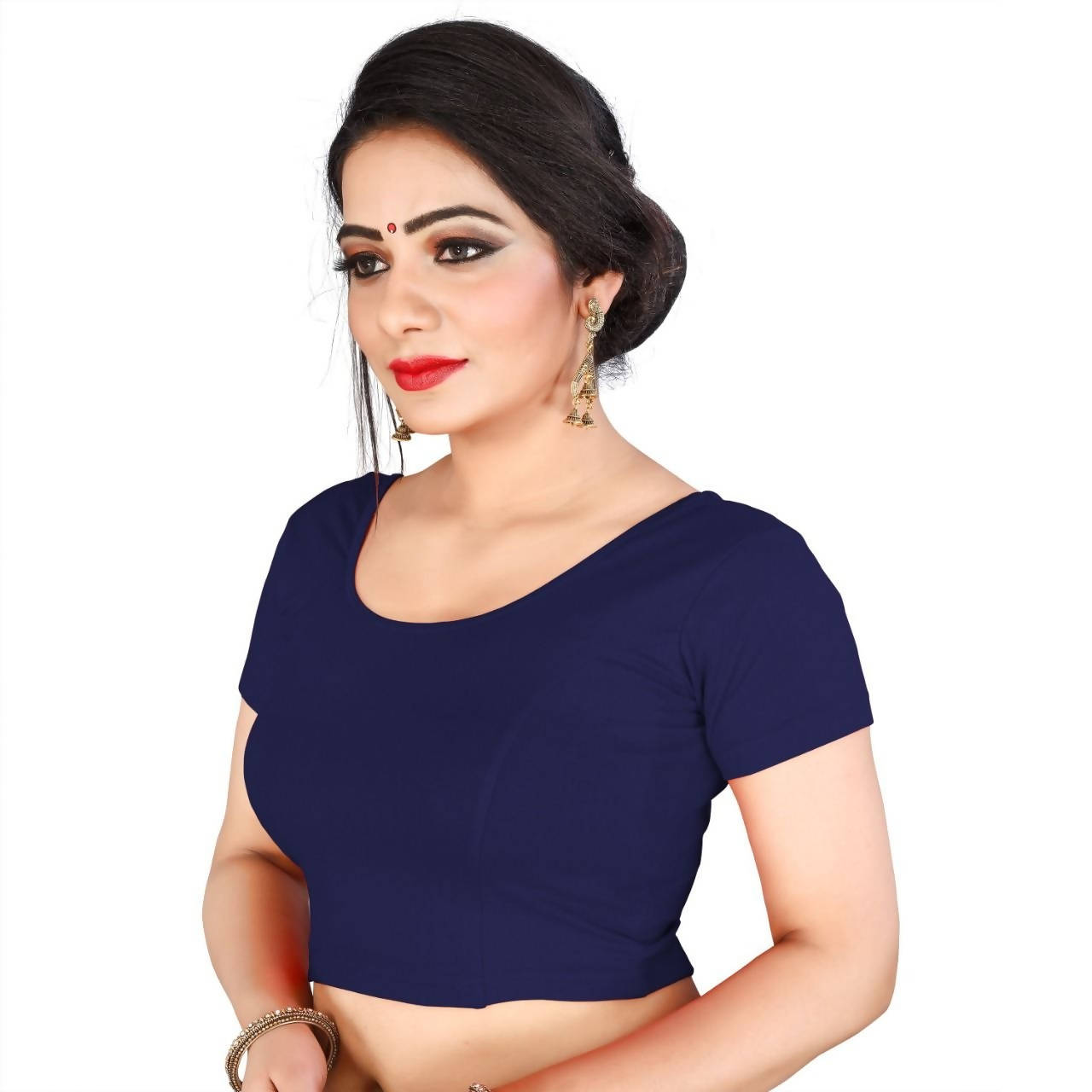 Vamika Navy Blue Lycra Plain Blouse - Distacart