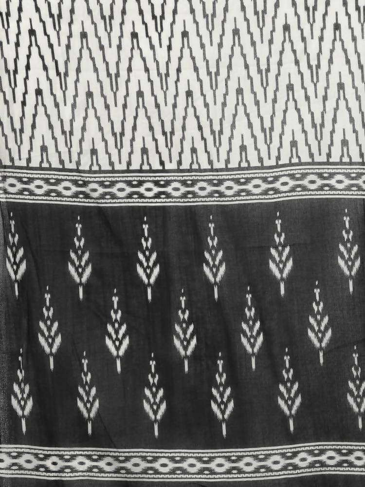 Yufta Women Black Ikat Printed Pure Cotton Kurta with Palazzo and Dupatta