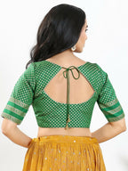 Joban Fashion Green Brocade Padded Blouse With Round Neck Elbow Sleeves - Distacart