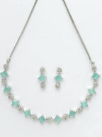 NVR Women Silver Plated & Blue Cz Stone Handcrafted Jewellery Set