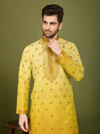 Vastranavya Ombre Yellow Premium Viscose Silk Thread & Sequence Embroidery work Kurta