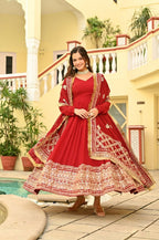 Teeya Creation Red Color Faux Georgette Wedding Wear Embroidery Work Long Gown - Distacart