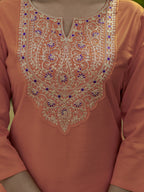 The52 Orange Women's Gorgeous Embroidered Rayon Fabric with Straight Kurta, Pant and Dupatta Set - Distacart