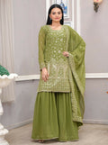 Teeya Creation Mehendi Green Faux Georgette Embroidery Work Sharara Set - Distacart