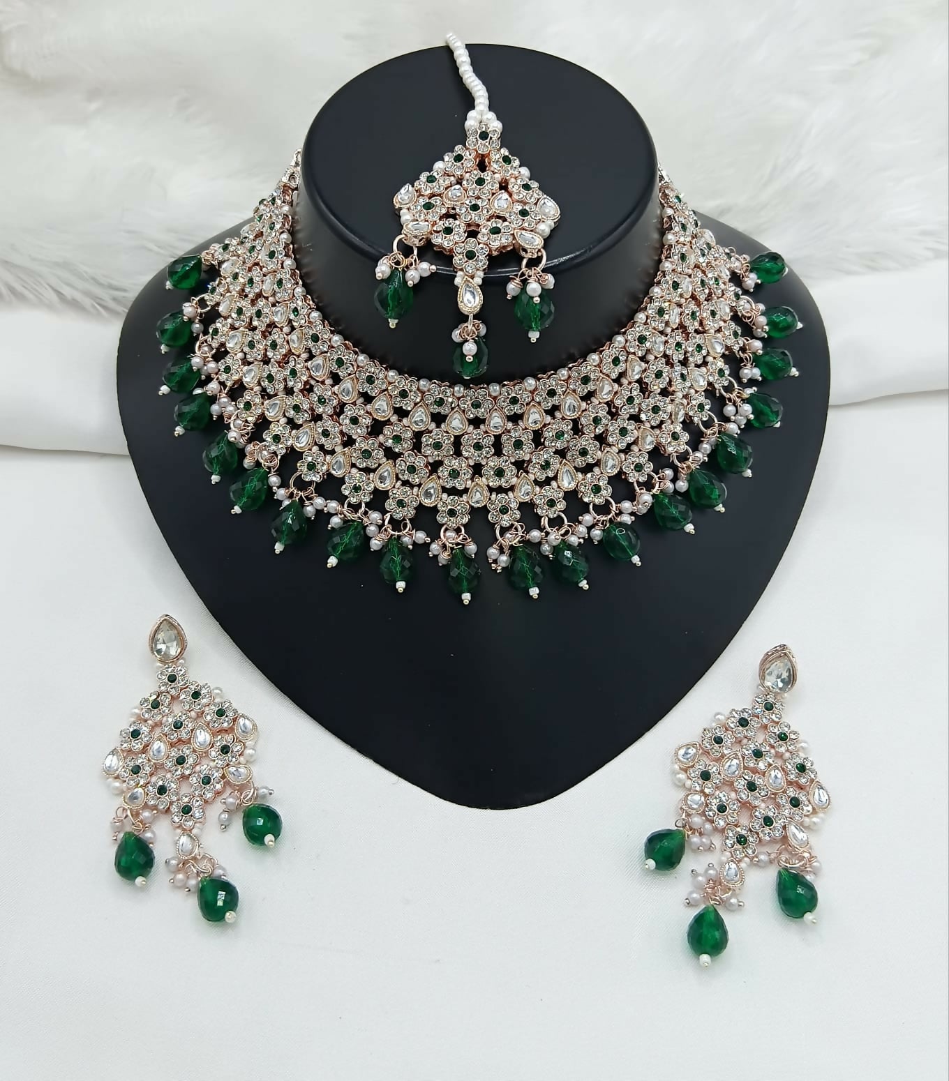 Joban Fashion Women Green Stone Work Necklace Set - Distacart