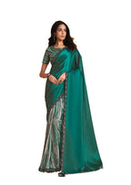 Sea Green Satin Crepe Silk Sequence Embroidered Saree With Unstitched Blouse - Mohmanthan Yavanika