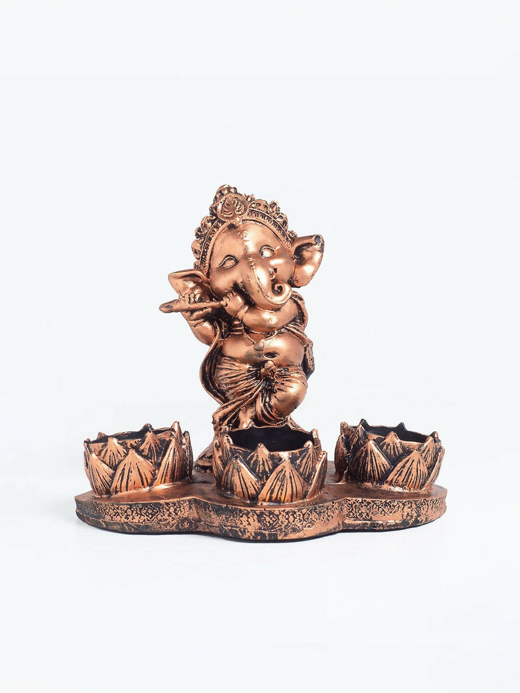 Golden Peacock Brown Ganesha Diya Holder