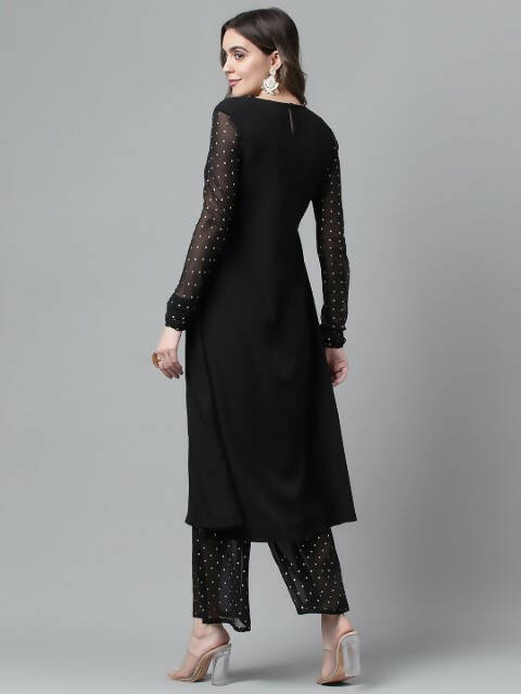 FIORRA Women's Black Poly Crepe A-Line Kurta Set