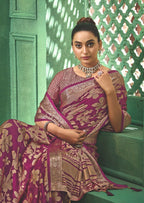 Joban Fashion Deep Magenta Dull Moss Brasso With Kasab Zari Border Saree & Tassels With Brasso Blouse - Distacart