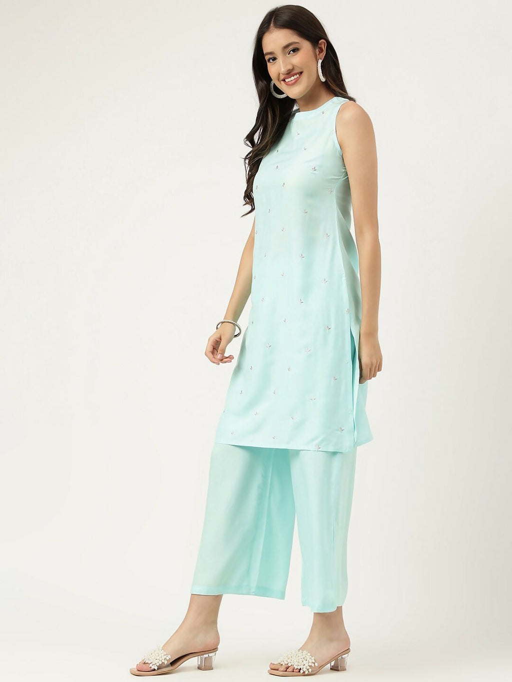 Joban Fashion Blue Rayon and Embroidered Work Straight Kurta Bottom Set
