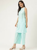Joban Fashion Blue Rayon and Embroidered Work Straight Kurta Bottom Set