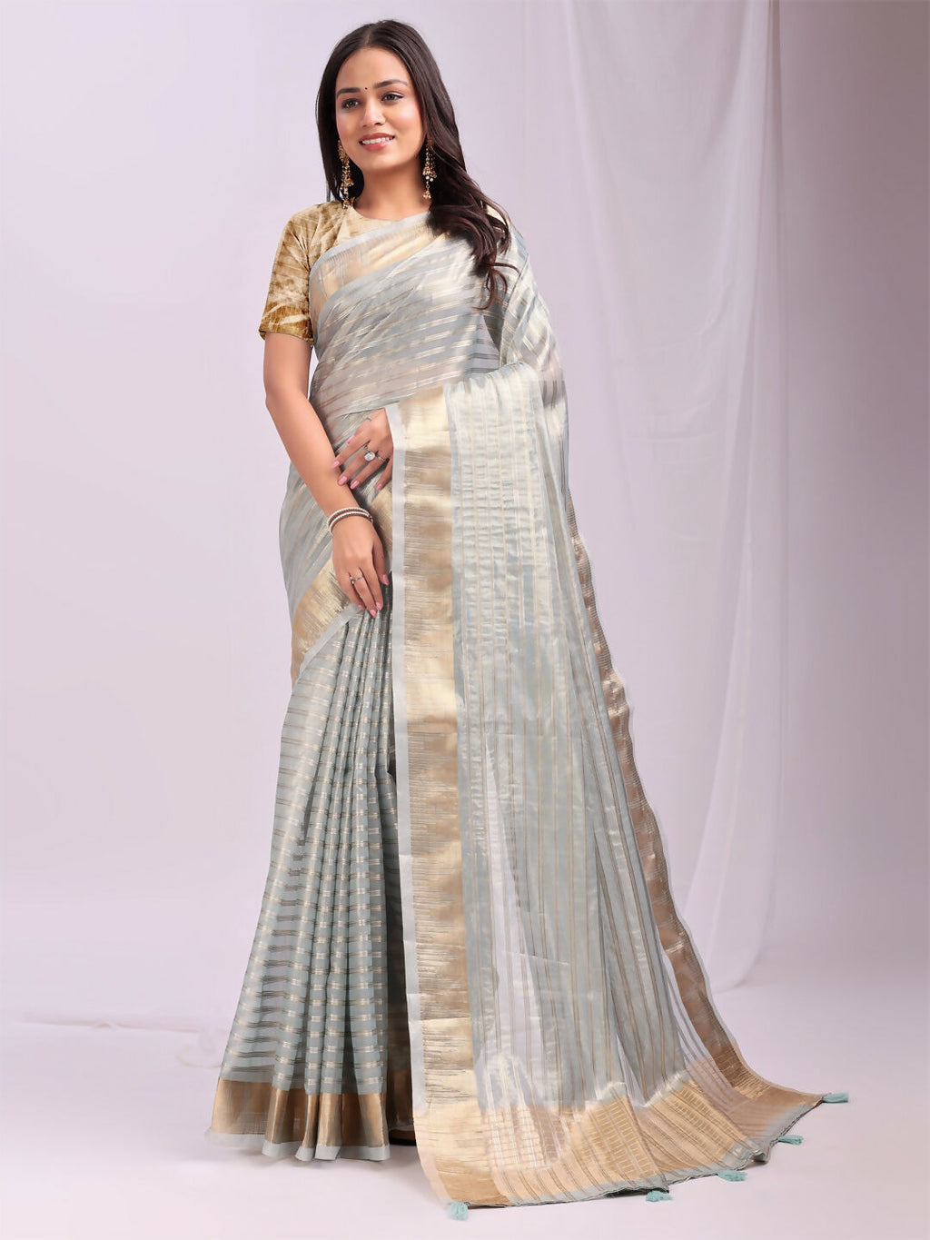 Shree Shyam Fashion Organza Sky Blue Saree - Distacart