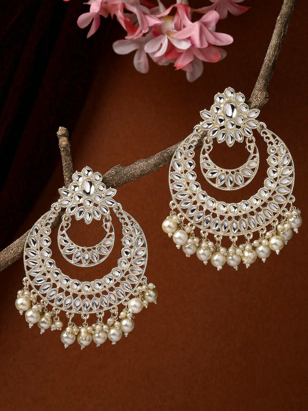 NVR Women Gold-Plated Kundan Handcrafted Chandbalis Earrings - Distacart