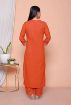 Miravan Womens Embroidered Cotton Kurta With Palazzo & Dupatta Set - Distacart